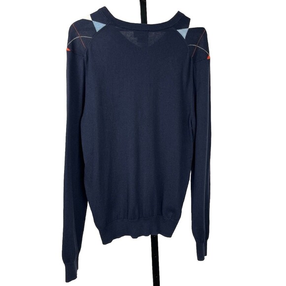 Brooks Brothers 346 Cotton Cashmere V-Neck Sweater Large Navy Argyle Preppy Golf - Picture 3 of 4